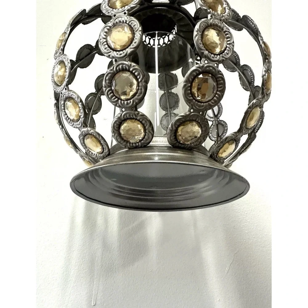 Vintage Silver Metal Beaded Candle Holder Lantern PATIO Decor